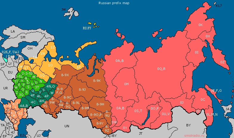 Russian call areas in relation to the oblasts and regions Source: RUQRZ.com