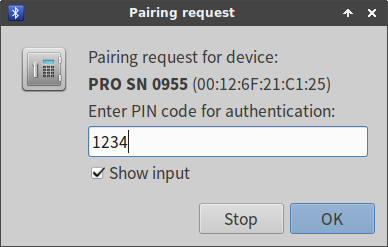 Pairing of the miniVNA PRO using the PIN sequence 1234.