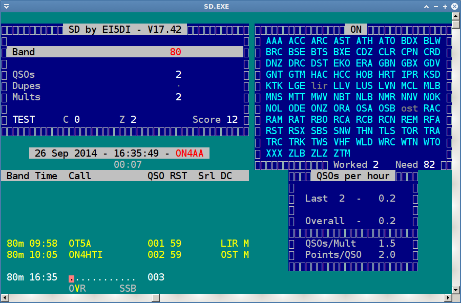 SD running the 80m SSB ON Contest on Xubuntu LTS 14.04