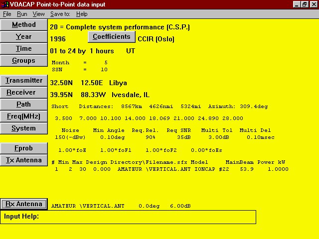 VOACAP point-to-point data input